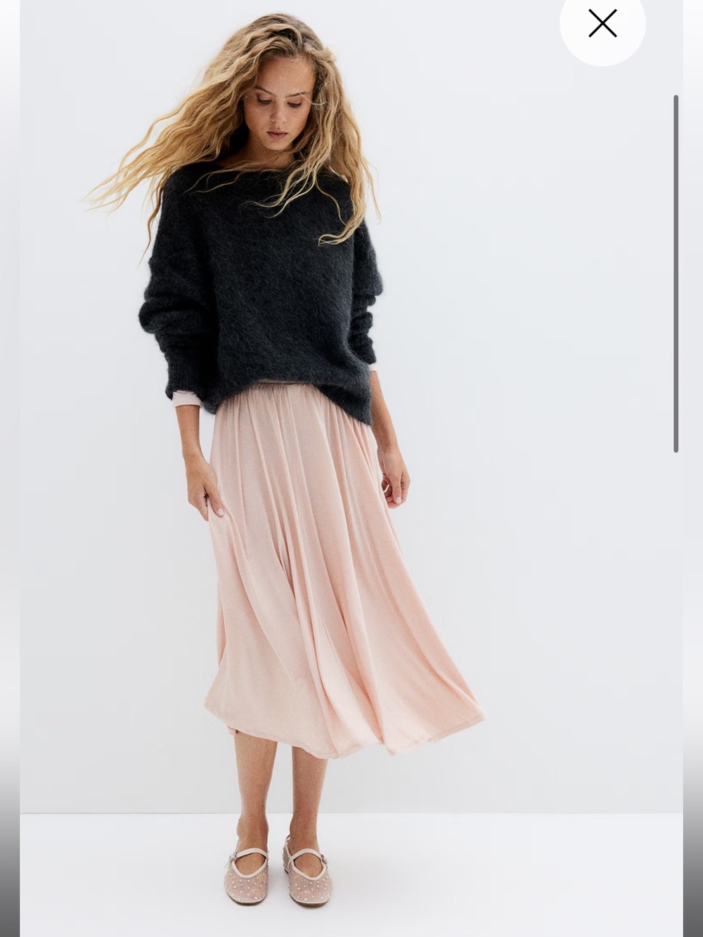 NWOT H&M Dusty Peachy Pink Pleated Midi Ballerina Skirt